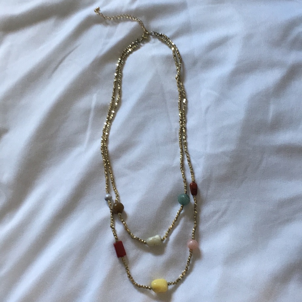 Gold necklace with colored stones